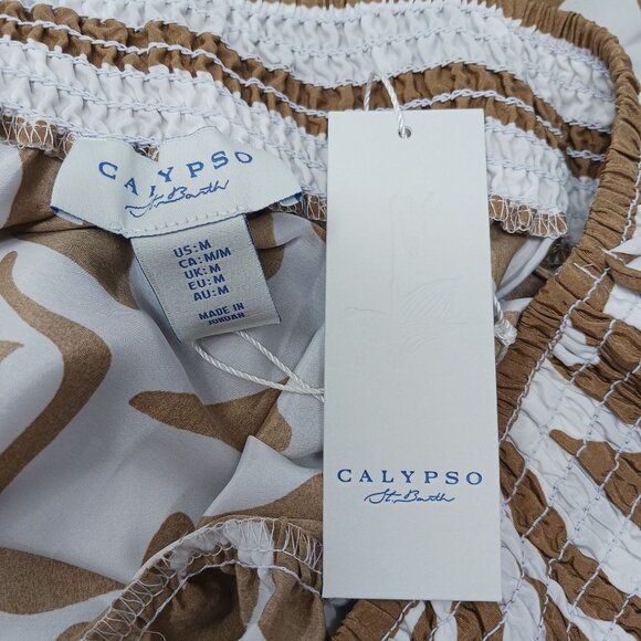 Calypso St. Barth Tiered Maxi Skirt Brown White Floral Elastic Waist Size Medium - Picture 6 of 11